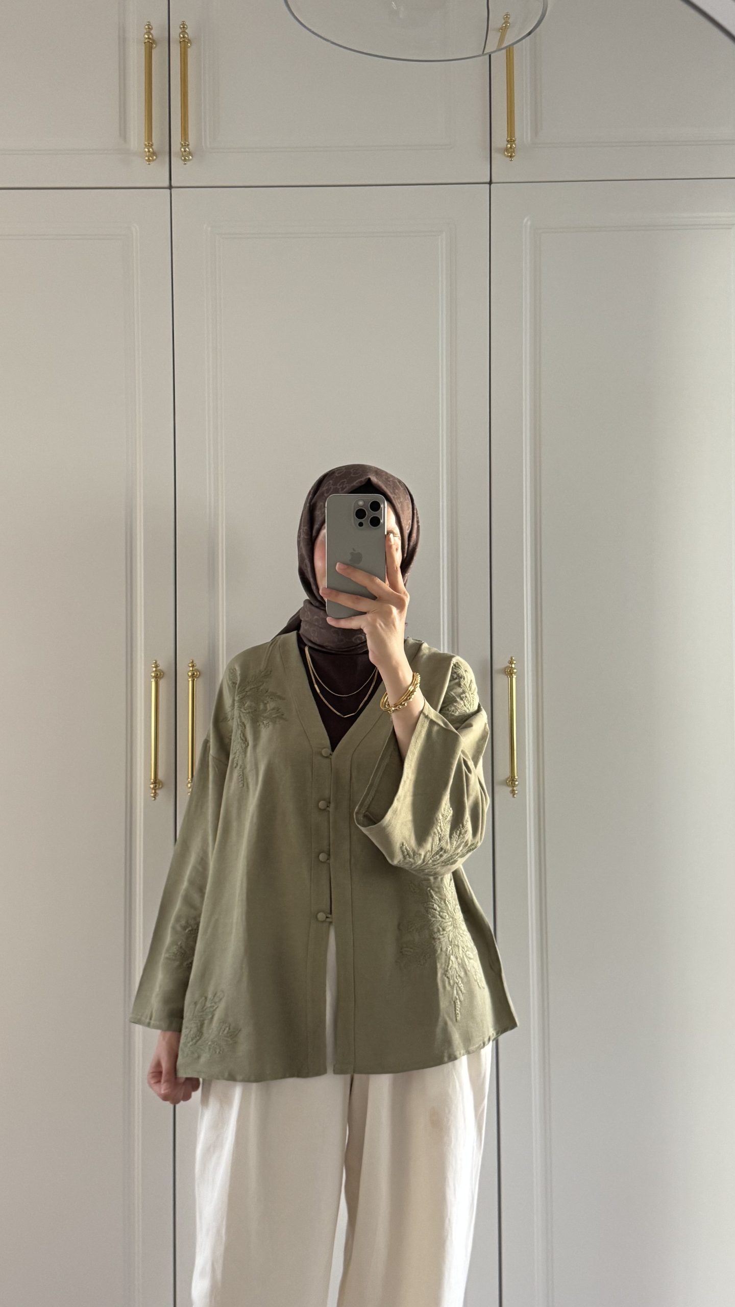 V Yaka Nakışlı Kimono (Ekru - Yeşil - Bej - Lacivert) - Görsel 3
