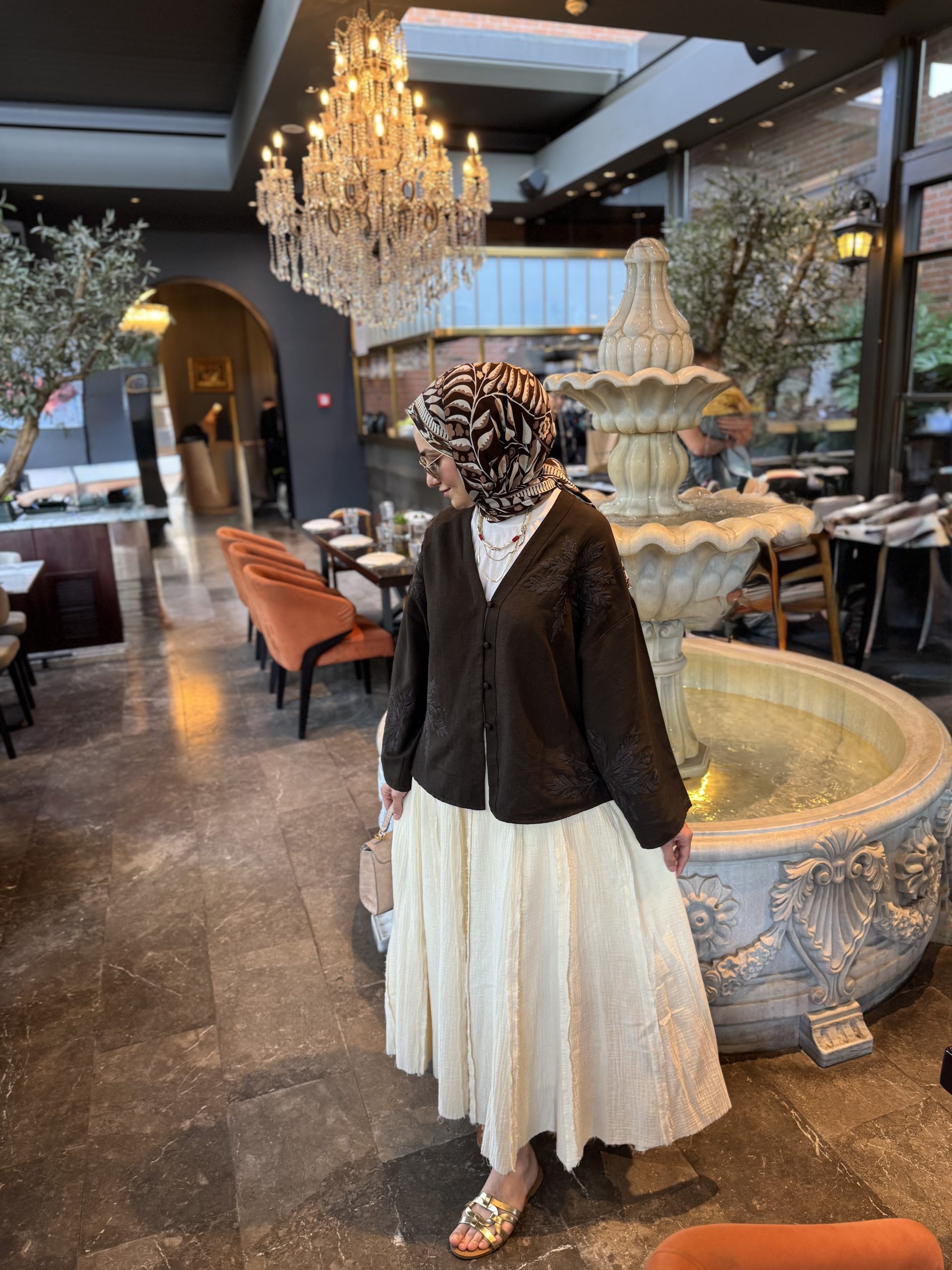 V Yaka Nakışlı Kimono (Ekru - Yeşil - Bej - Lacivert) - Görsel 6